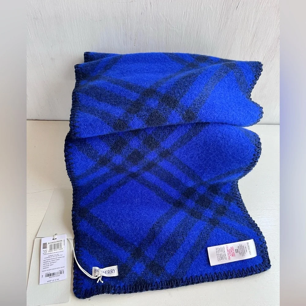 BURBERRY- Equestrian Knight Design Patch Check Wool Scarf - Picture 4 of 10